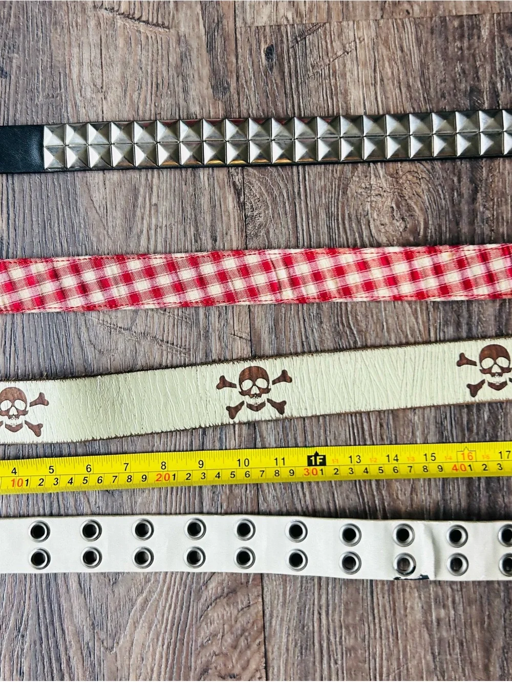 4 Various White Double-Row Eyelet Leather Studded Punk Belt - Men Accessories